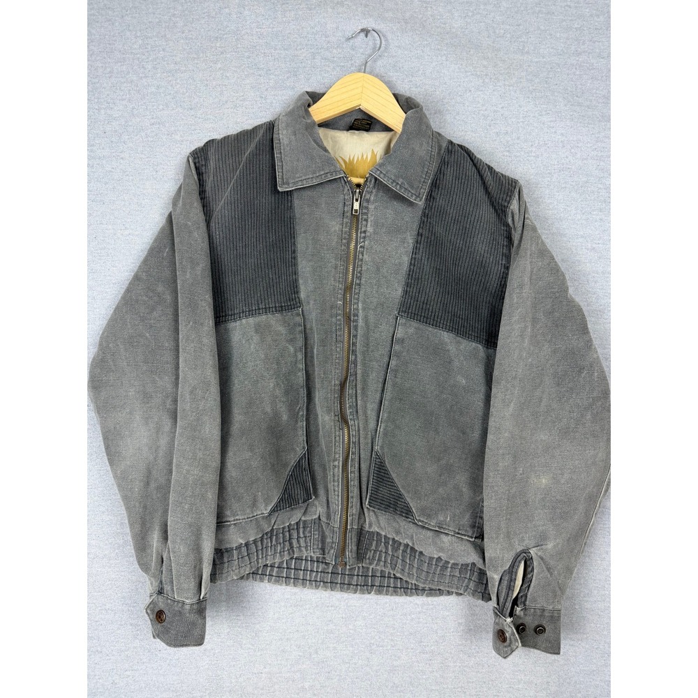 Vintage Branded Lion Gray Canvas Corduroy Bomber Jacket Mens Small Workwear Zip